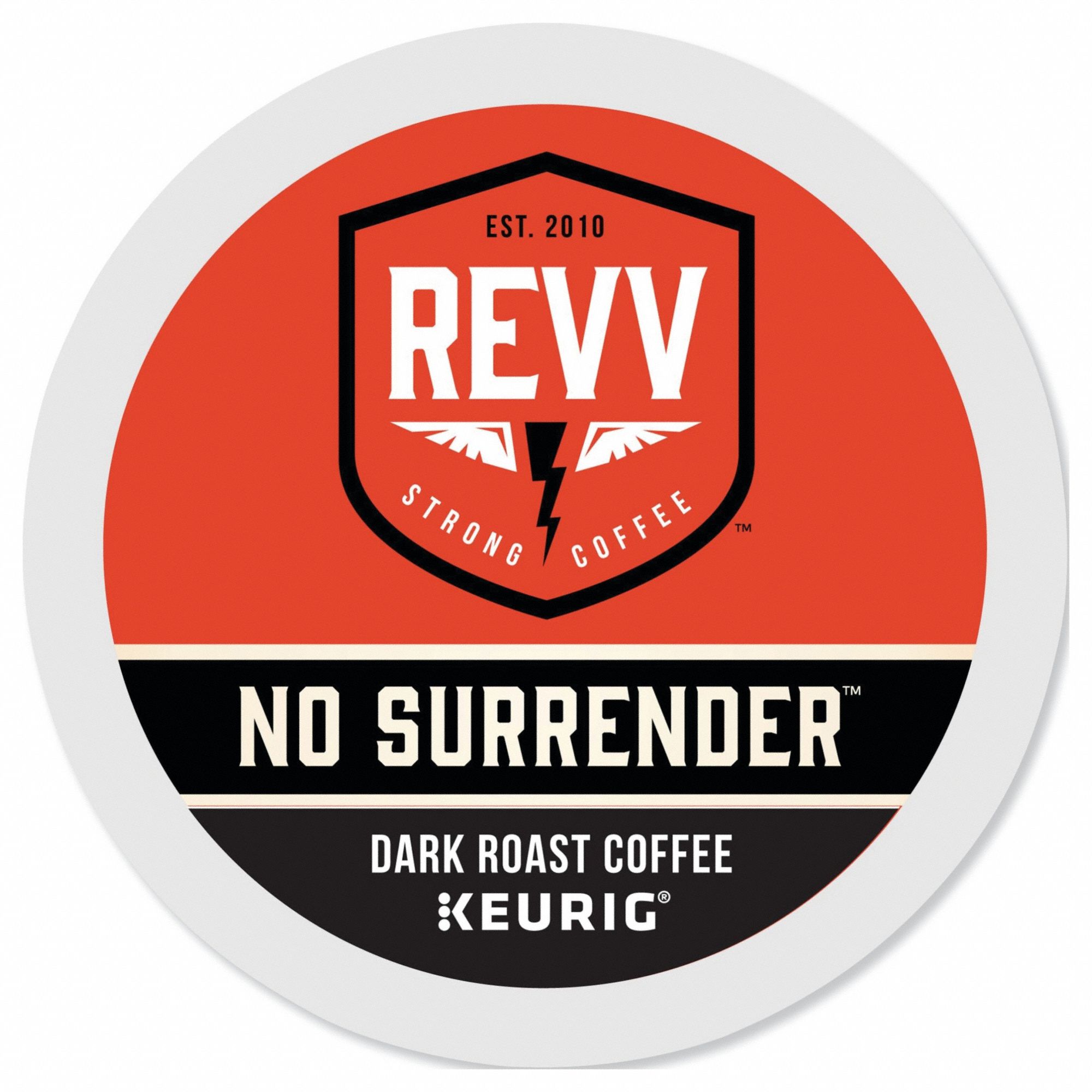 Coffee K-Cup: Caffeinated, NO SURRENDER™, Pod, 0.47 oz Pack Wt, 11.28 oz Net Wt, Dark, 24 PK
