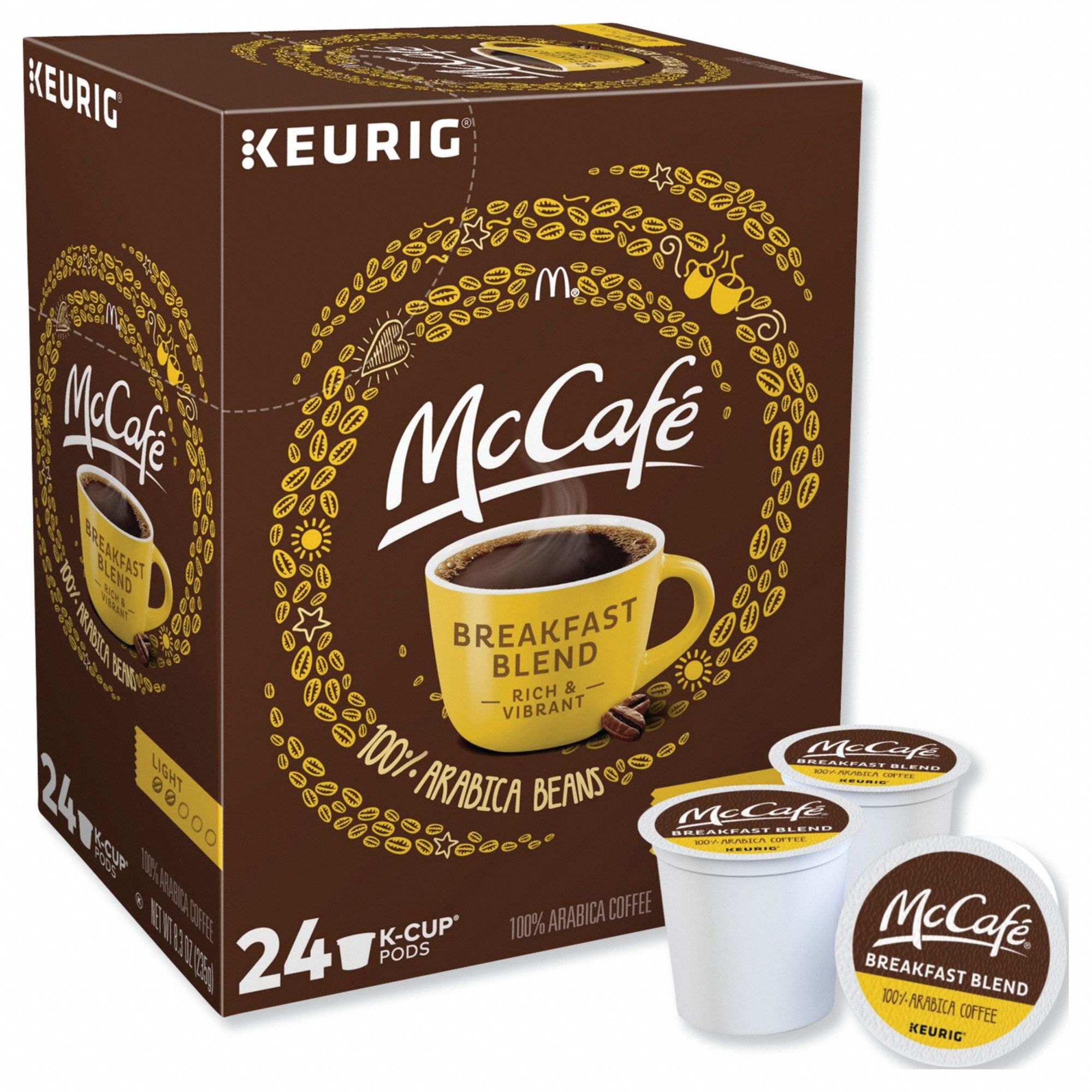 Coffee K-Cup: Caffeinated, Breakfast Blend, Pod, 0.35 oz Pack Wt, 8.3 oz Net Wt, Light, 24 PK