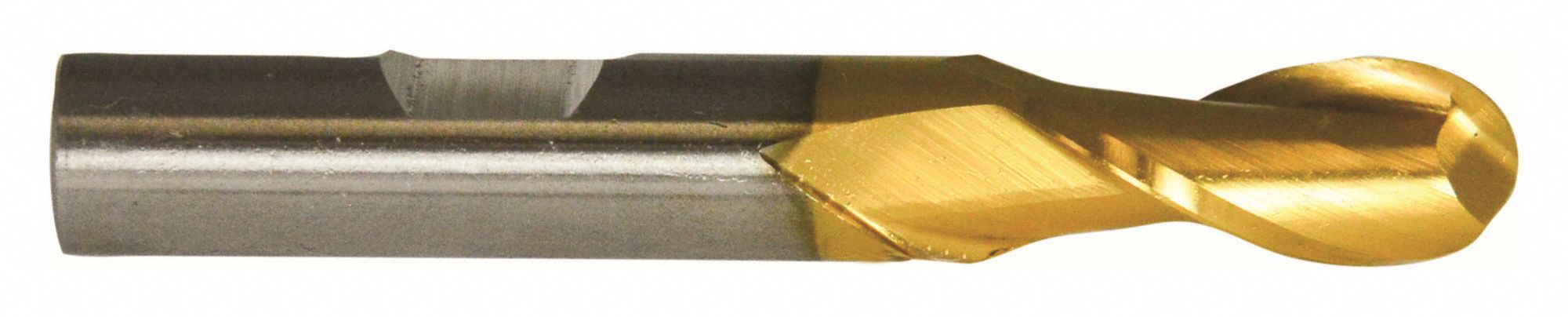 COATED HIGH-SPEED STEEL BALL NOSE SINGLE END MILL, 2 FLUTES, 1¼ IN MILLING DIAMETER