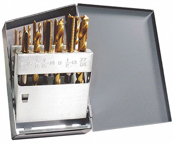 COMBINATION DRILL & TAP SET, 18 PIECES, HIGH SPEED STEEL, TIN, UNC, HIGH SPEED STEEL