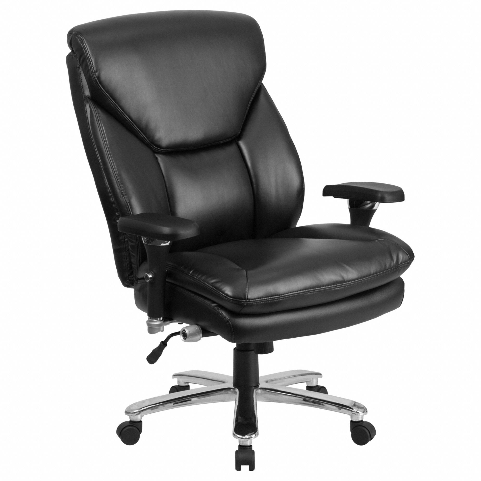 Office Chair: Hercules, Ht, Black, Faux Leather Material, 27 in Back Ht, Gray Frame