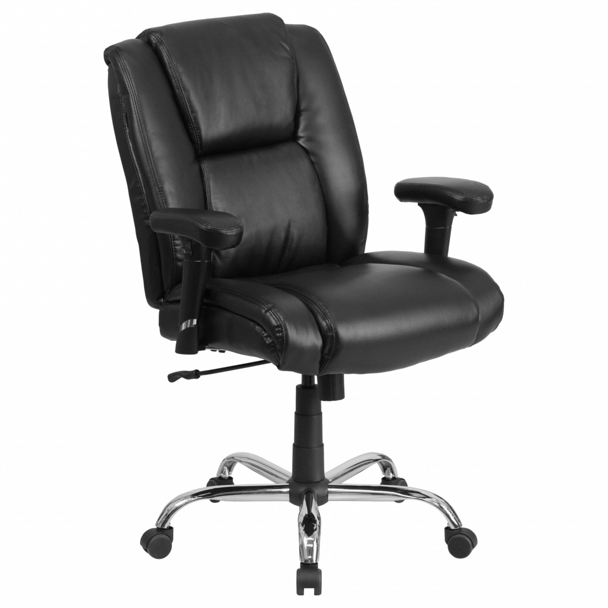 Office Chair: Hercules, Ht, Black, Faux Leather Material, 22 in Back Ht, Gray Frame