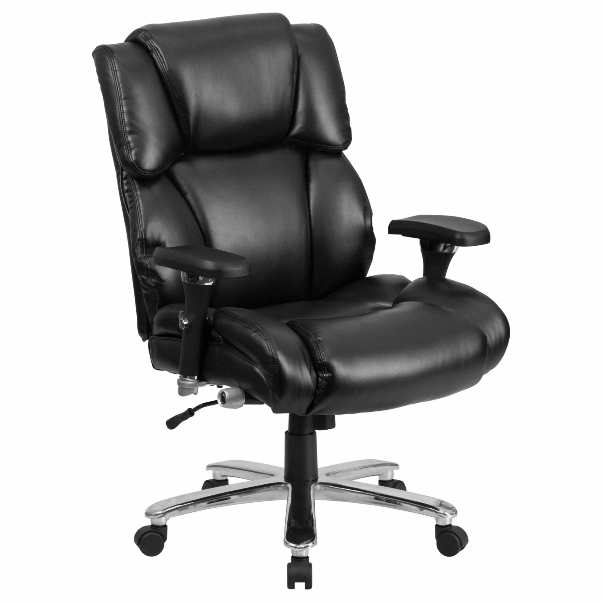 Office Chair: Hercules, Ht, Black, Faux Leather Material, 25 in Back Ht, Gray Frame