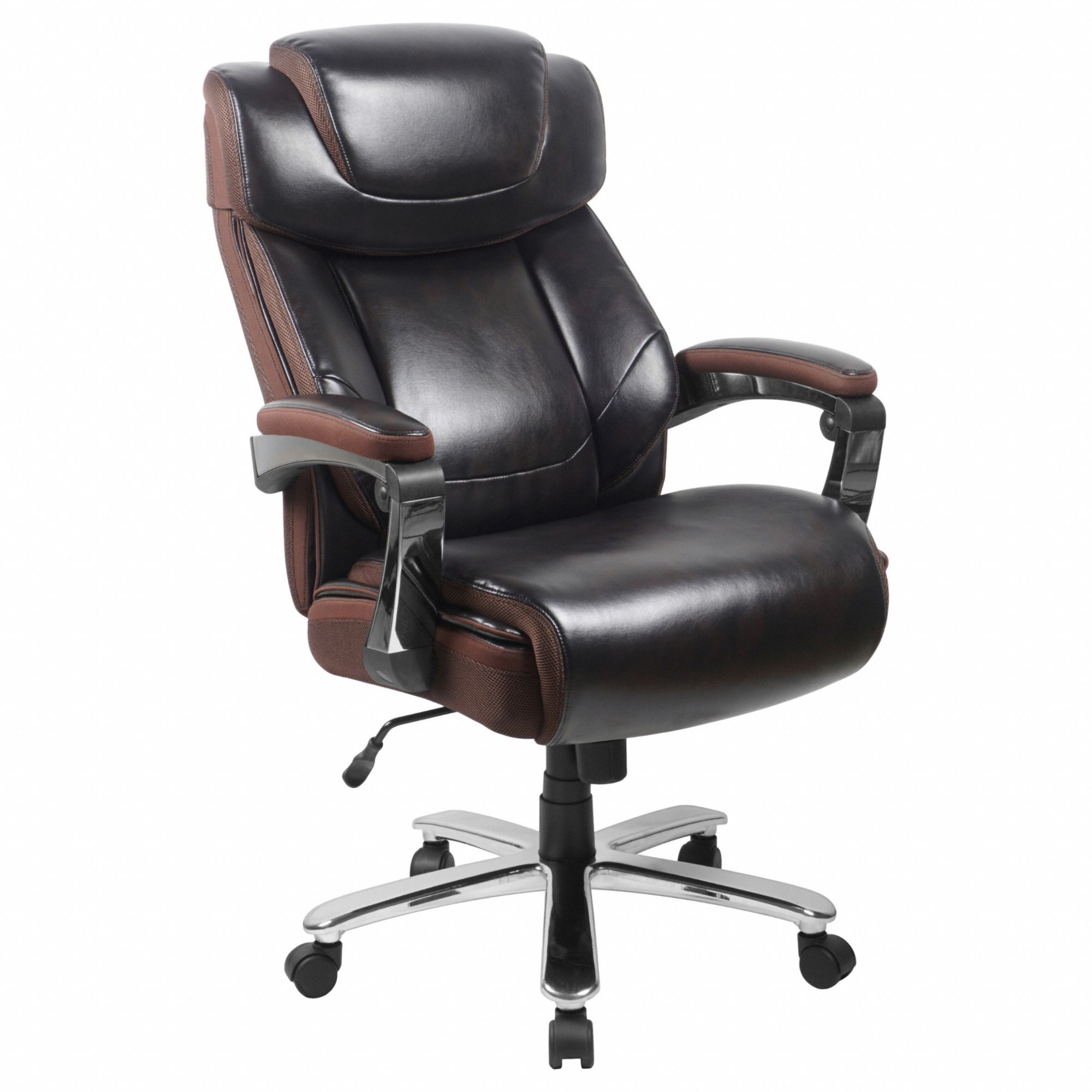Office Chair: Hercules, Brown, Faux Leather Material, 30 1/2 in Back Ht, Gray Frame