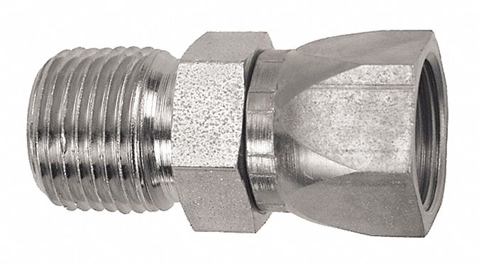 SWIVEL CONNECTOR, RIGID, FIT A FEMALE 3/8"-18, FIT B MALE 9/16"-18, CARBON STEEL