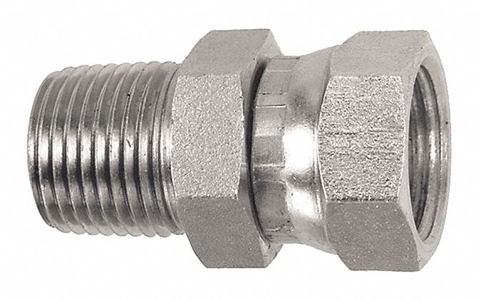 SWIVEL CONNECTOR, STRAIGHT, MALE/FEMALE, NPT/NPSM THREAD TYPE, 1/4"-18, CARBON STEEL