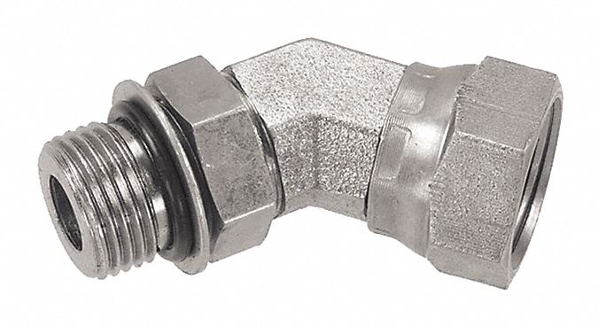 45 °  ELBOW, SWIVEL, COMPATIBLE PIPE 3/4 IN, MALE X FEMALE THREADING, 1 1/16"-12 X 3/4"-14, CARB STEEL