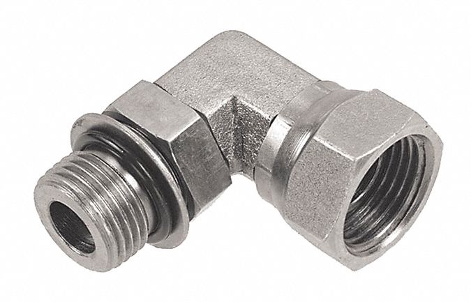 90 °  ELBOW, SWIVEL, COMPATIBLE PIPE 1/2 IN, MALE X FEMALE THREAD, 1 1/16"-12 X 1/2"-14, CARBON STEEL