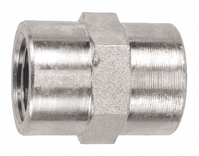 PIPE COUPLING, SWIVEL, HOLE DASH SZ 202, FEMALE X MALE THREADING, 1/4"-18 X 7/16"-20, CARBON STEEL