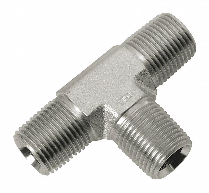 HYD PIPE TEE, RIGID, 1/4"-18 NPT MALE TO 1/4"-18 NPT MALE TO 1/4"-18 NPT MALE, DASH-4, CARBON STEEL