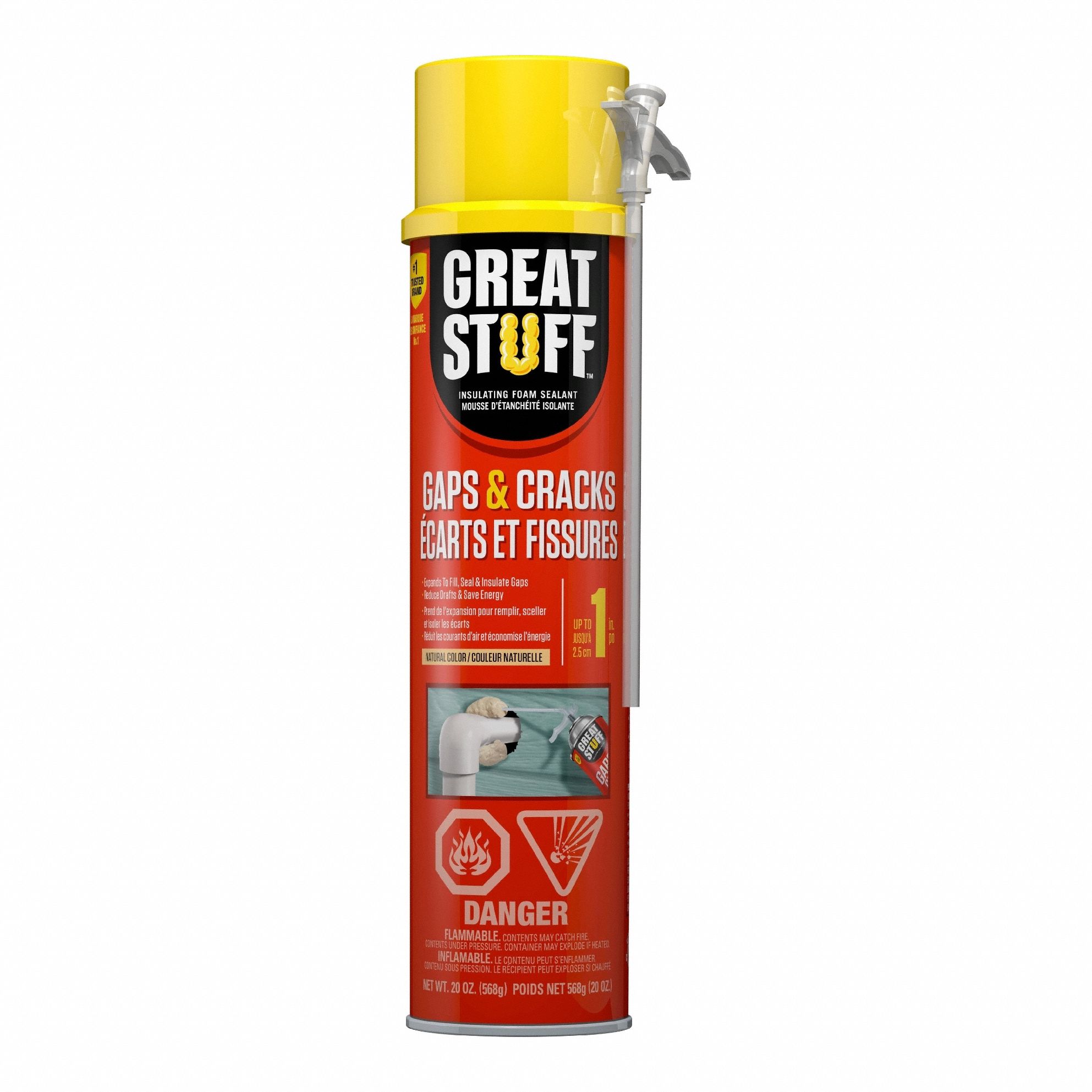 Foam Sealant: Straw Application, Yellow, 20 oz Container Size, Can, R-3.7