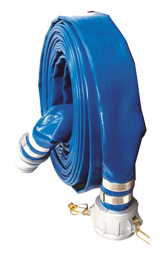 GREENLINE HOSE & FITTINGS LAYFLAT DISCHARGE HOSE W CAMLOCK, BLUE, 4 IN X 50  FT, PVC - Bulk Water Suction and Discharge Hoses - GREG971400CE50