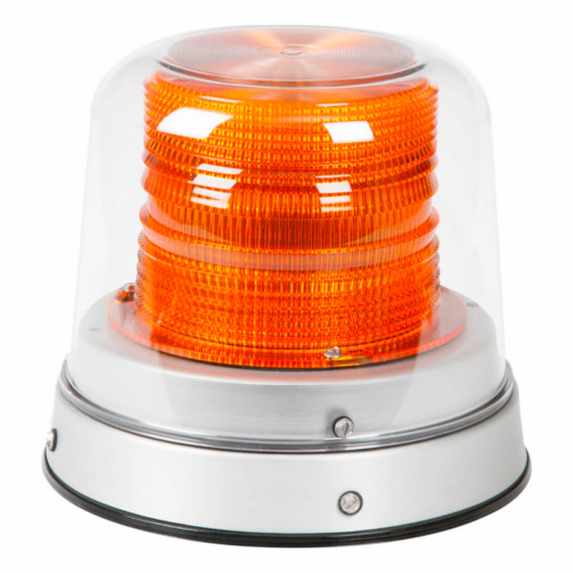 BEACON LAMP, 12/24V, ALUMINUM, AMBER, TALL DOME, BLUNT CUT, 0.6 A, VARIABLE FLASHES, 1, J845, 8 29/32 X 7 29/32 IN H