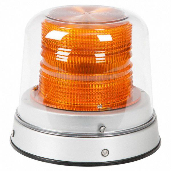 BEACON LAMP, 12/24V, ALUMINUM, AMBER, TALL DOME, BLUNT CUT, 0.5 A, 1, 5 YR WARRANTY, J845, 8 29/32 IN L