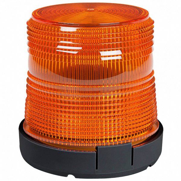 BEACON LAMP, 12/24V, POLYCARBONATE, AMBER, PIPE MOUNT, BLUNT CUT, 0.5 A, SAE J845, 4 9/32 IN L X 4 3/16 IN H