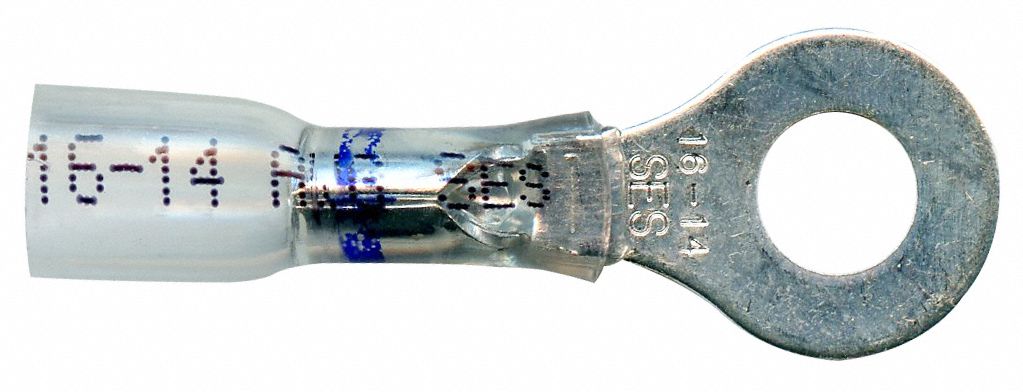 RING TERMINAL, 600V MAX, -67 ° F TO 257 ° F, 14 AWG TO 16 AWG, HEAT SHRINK, 15 PK