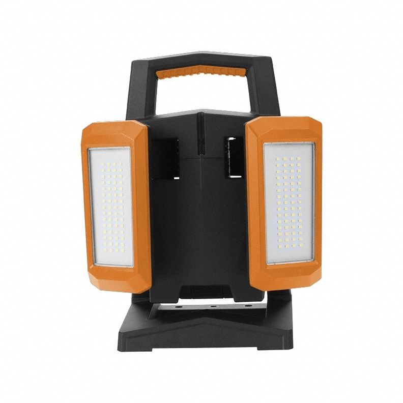 Temporary Job Site Light: 2, 000 lm Max Brightness, LED, 3, 3 Brightness Levels, 3 Lamp Heads