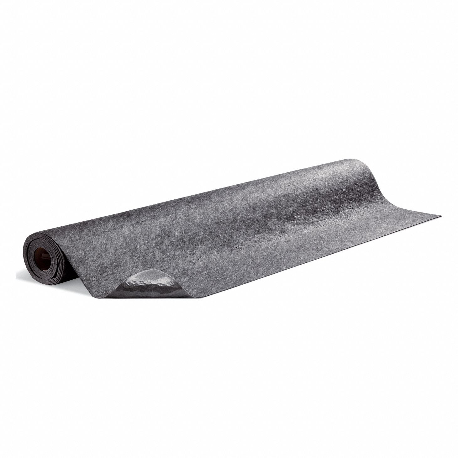 Absorbent Roll: Smooth, 6 ft x 10 ft, 1/8 in Thick, Grease/Oils/Water, Polypropylene, Gray