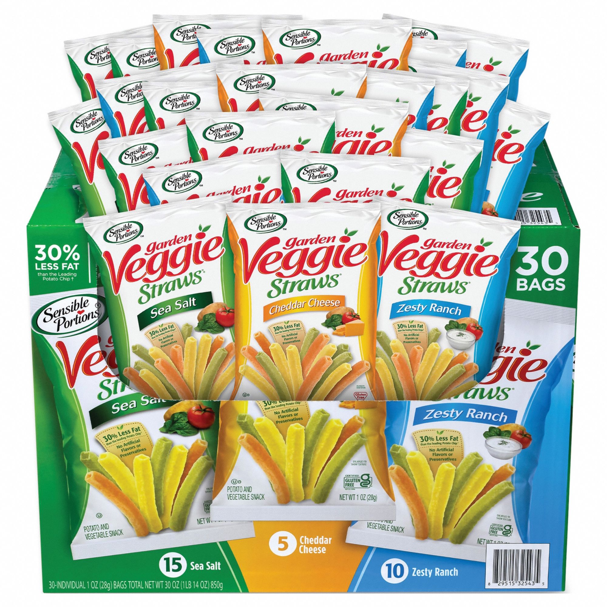 SENSIBLE PORTIONS., Cheddar Cheese/Sea Salt/Zesty Ranch, 1 oz Item Size, Veggie Straws 807D07