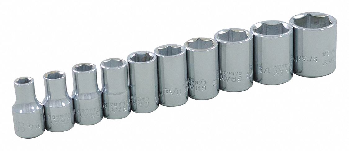 SOCKET SET 1/4IN DR 6 PT 10 PC REG.