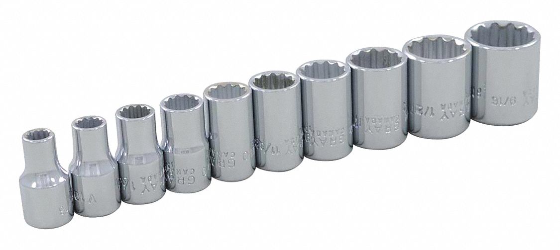 SOCKET SET 1/4IN DR 12 PT 10 PC REG