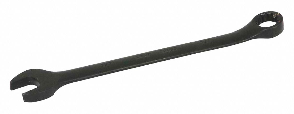 COMBINATION WRENCH, ALLOY STEEL, BLACK 1-PIECE HANDLE, ½ IN HEAD, SAE, BLACK OXIDE, 15 °  OFFSET, 7 IN L