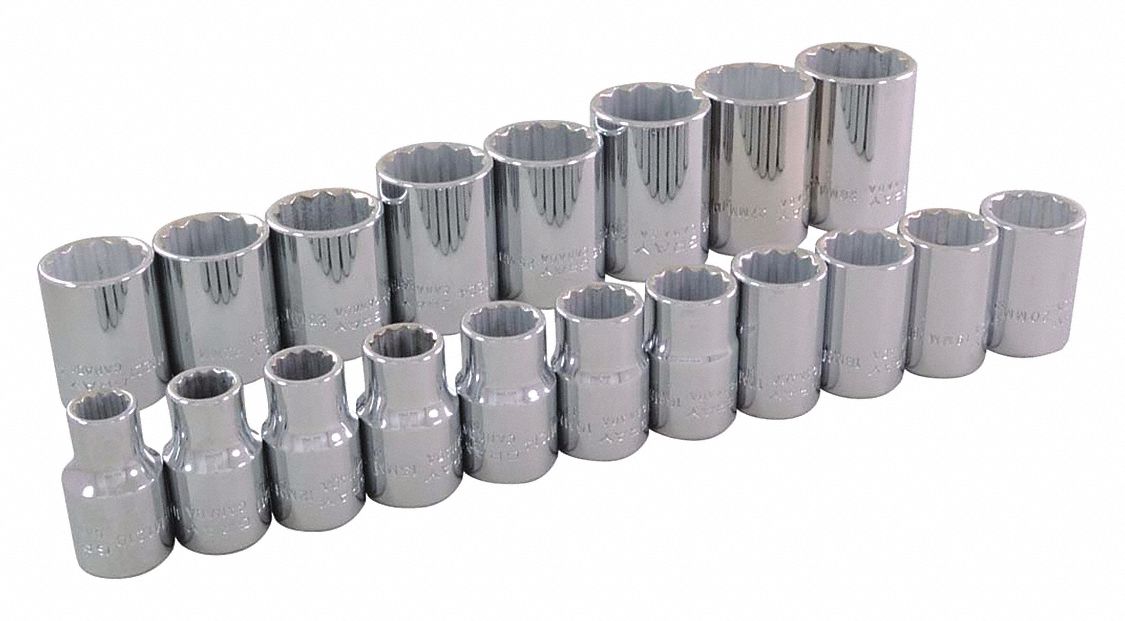 SOCKET SET MET 1/2IN DR 12 PT 19 PC