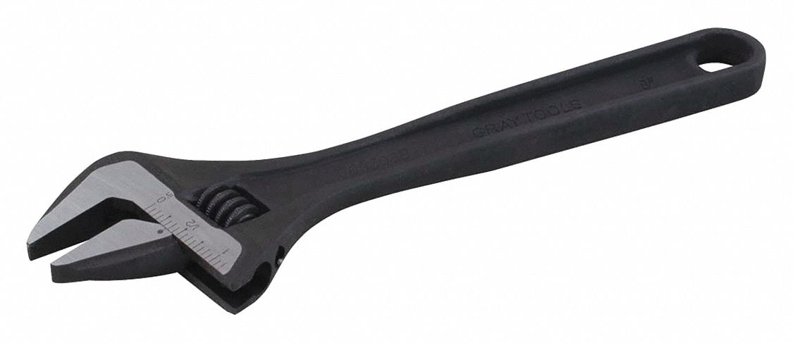 ADJUSTABLE WRENCH, STEEL, BLACK HANDLE, SAE, BLACK OXIDE FINISH, CORROSION-RESISTANT, ADJUSTABLE OPENING, 4 IN L