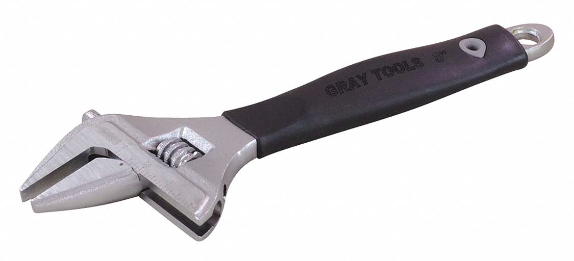 ADJUSTABLE WRENCH, STEEL, CUSHION GRIP, SAE, MATTE FINISH, CORROSION-RESISTANT, ADJUSTABLE OPENING, 8 IN L