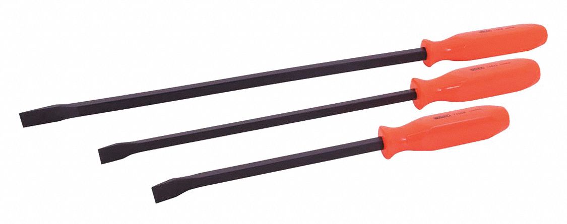 3 PIECE PRY BAR SET, BLACK/ORANGE, 13 IN/18 1/4 IN/24 1/4 IN, ALLOY STEEL/ACETATE