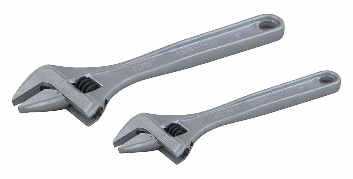 INDUSTRIAL ADJUSTABLE WRENCH SET, STEEL, SAE, MATTE FINISH, NOT INSULATED, CORROSION-RESISTANT, ADJUSTABLE OPENING, L