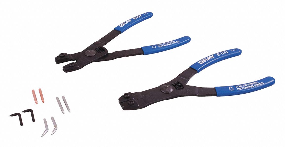 GRAY TOOLS PLIER SET SNAP RING REPLACE TIP 3PC Retaining and Lock Ring Plier Sets GRTB103