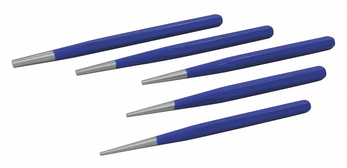 TAPER PUNCH SET, ¼ IN,⅛ IN, 3/16 IN, 3/32 IN, 5/32 IN TIP, METRIC, 5 PIECE SET