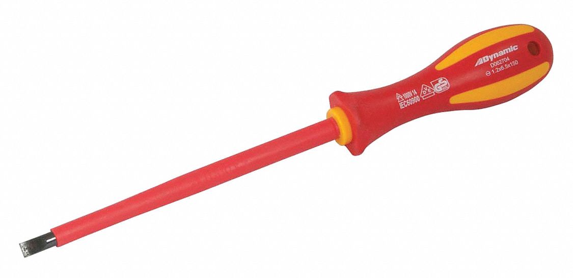 INDUSTRIAL SCREWDRIVER, SLOTTED, INSULATED, 1.37 IN SHANK L, 10.5 IN OVERALL L, S2 INDUSTRIAL STEEL