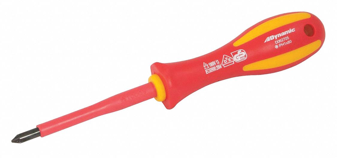 SCREWDRIVER, INSULATED, NUMBER 1, 1.17 IN SHANK L, 7 1/4 IN OVERALL L, S2 INDUSTRIAL STEEL