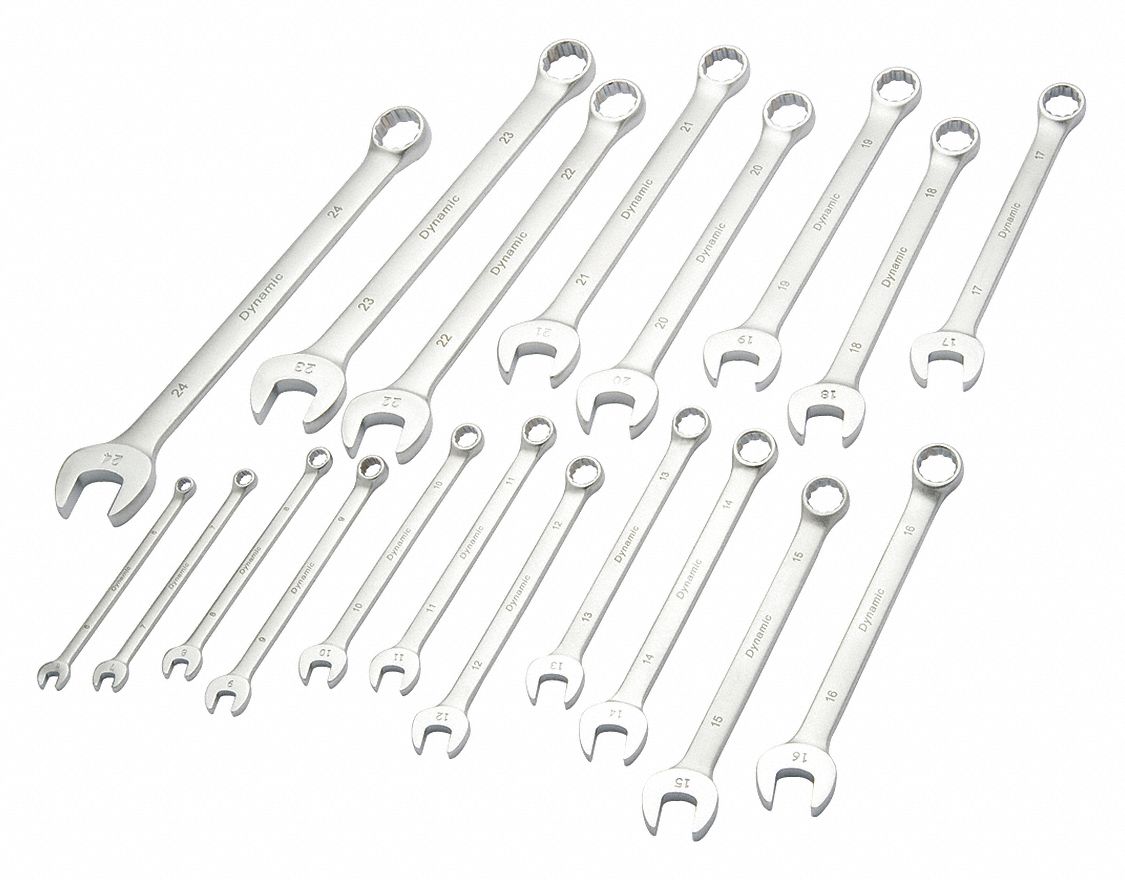 COMBINATION WRENCH SET, METRIC, 12 PT, CHROME, 19 PIECE SET