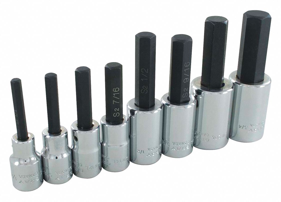 SOCKET SET, S.A.E, STANDARD, HEX HEAD, DRIVE 1/2 IN, 8 PCS