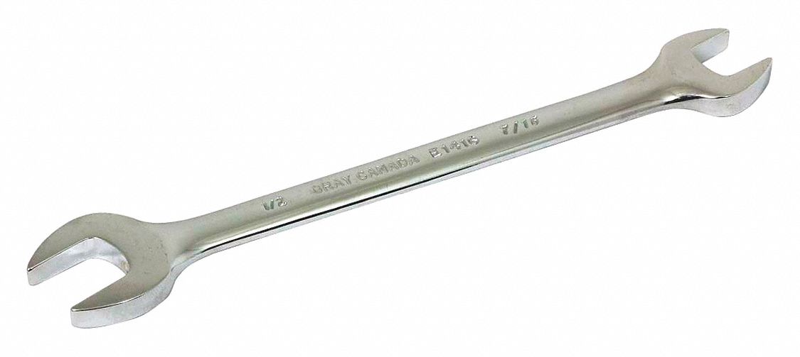 OPEN END WRENCH, STEEL, 7/16 IN, ½ IN HEAD, 7/32 IN HEAD THICKNESS, SAE, CHROME, 15 °  HEAD OFFSET, 6⅜ IN L