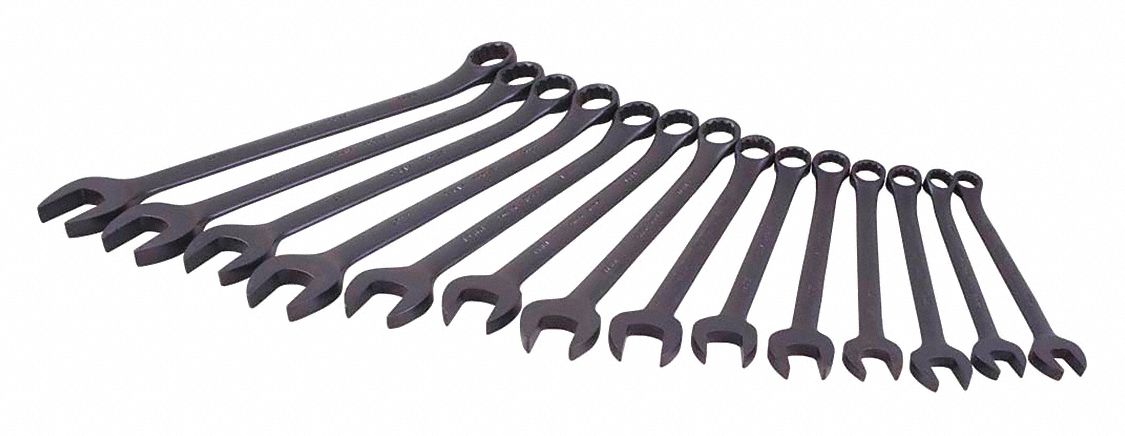 COMBINATION WRENCH SET, METRIC, BLACK, 12 PT, OXIDE, 14 PIECE SET