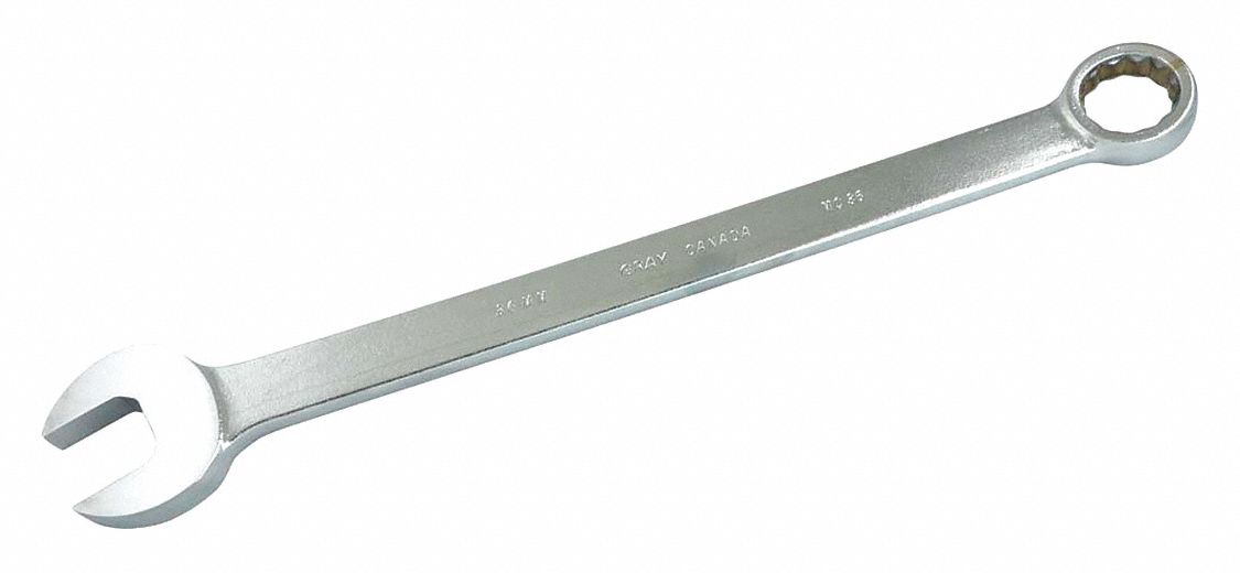 COMBINATION WRENCH, ALLOY STEEL, SILVER 1-PIECE HANDLE, 36 MM HEAD, ½ IN HEAD THICKNESS, METRIC, 15 °  OFFSET, 420 MM L
