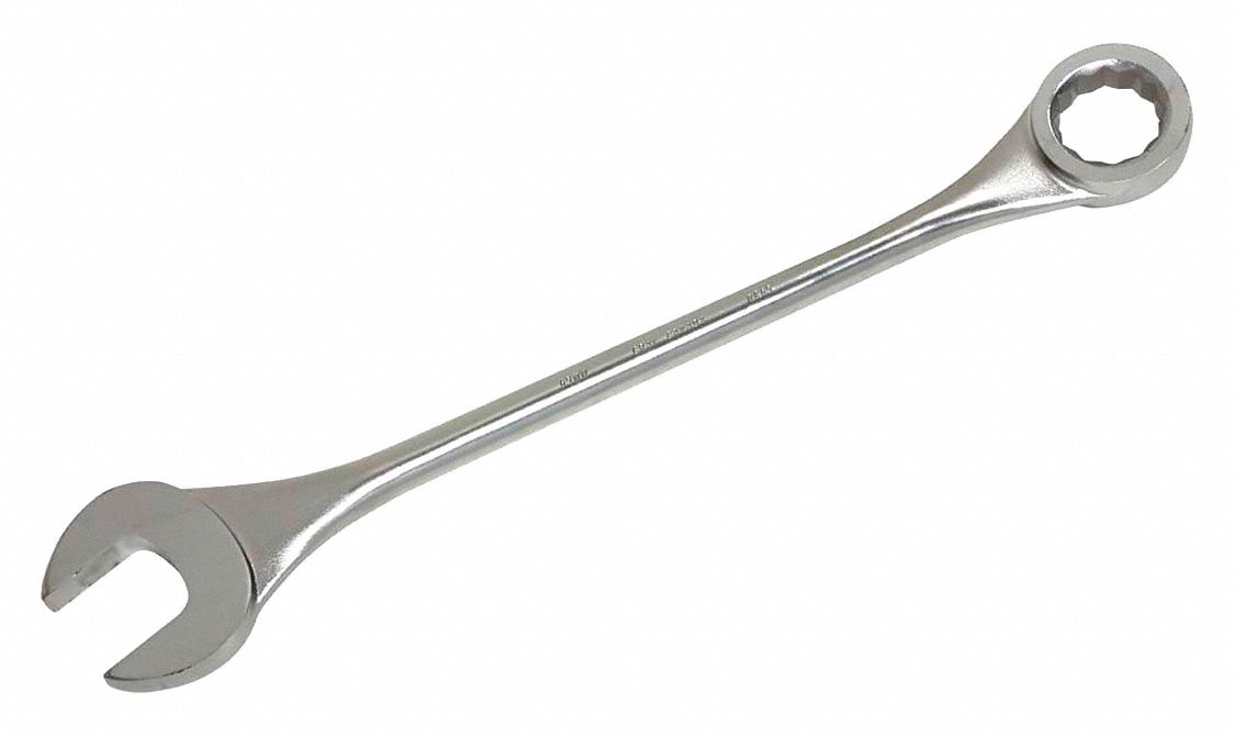 COMBINATION WRENCH, ALLOY STEEL, SILVER 1-PIECE HANDLE, 65 MM HEAD, 1 9/64 IN HEAD THICK, METRIC, 15 °  OFFSET, 787 MM L