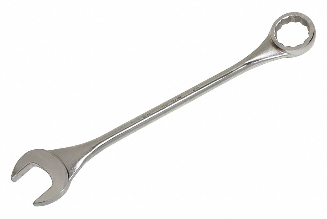 COMBINATION WRENCH, ALLOY STEEL, SILVER 1-PIECE HANDLE, 80 MM HEAD, 1 9/64 IN HEAD THICK, METRIC, 15 °  OFFSET, 902 MM L