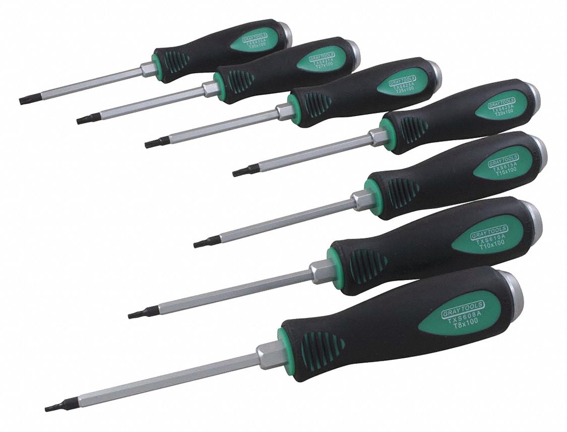 SCREWDRIVER SET, COMFORT GRIP, HANDLE, 7 PIECES, TORX: 8 IN, T8, T10, T15, T20, T25, T27, T30, 8 IN L