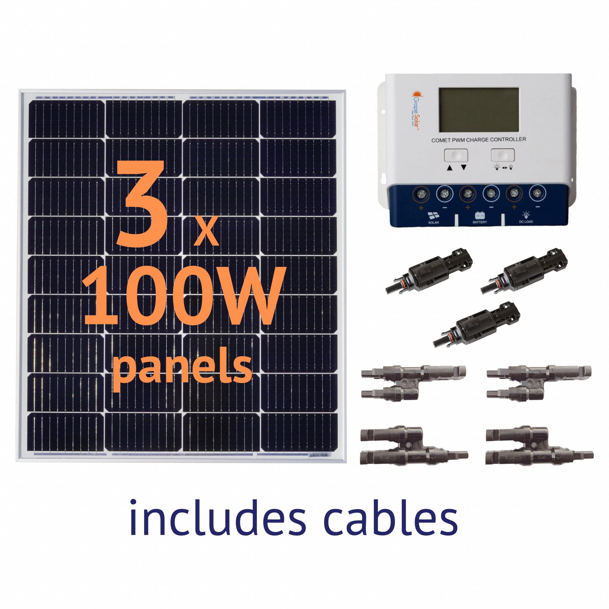 Solar Panel Kit: 300 W Nominal Output Power, 18.0V DC, 3 Solar Panels, 18.0V DC