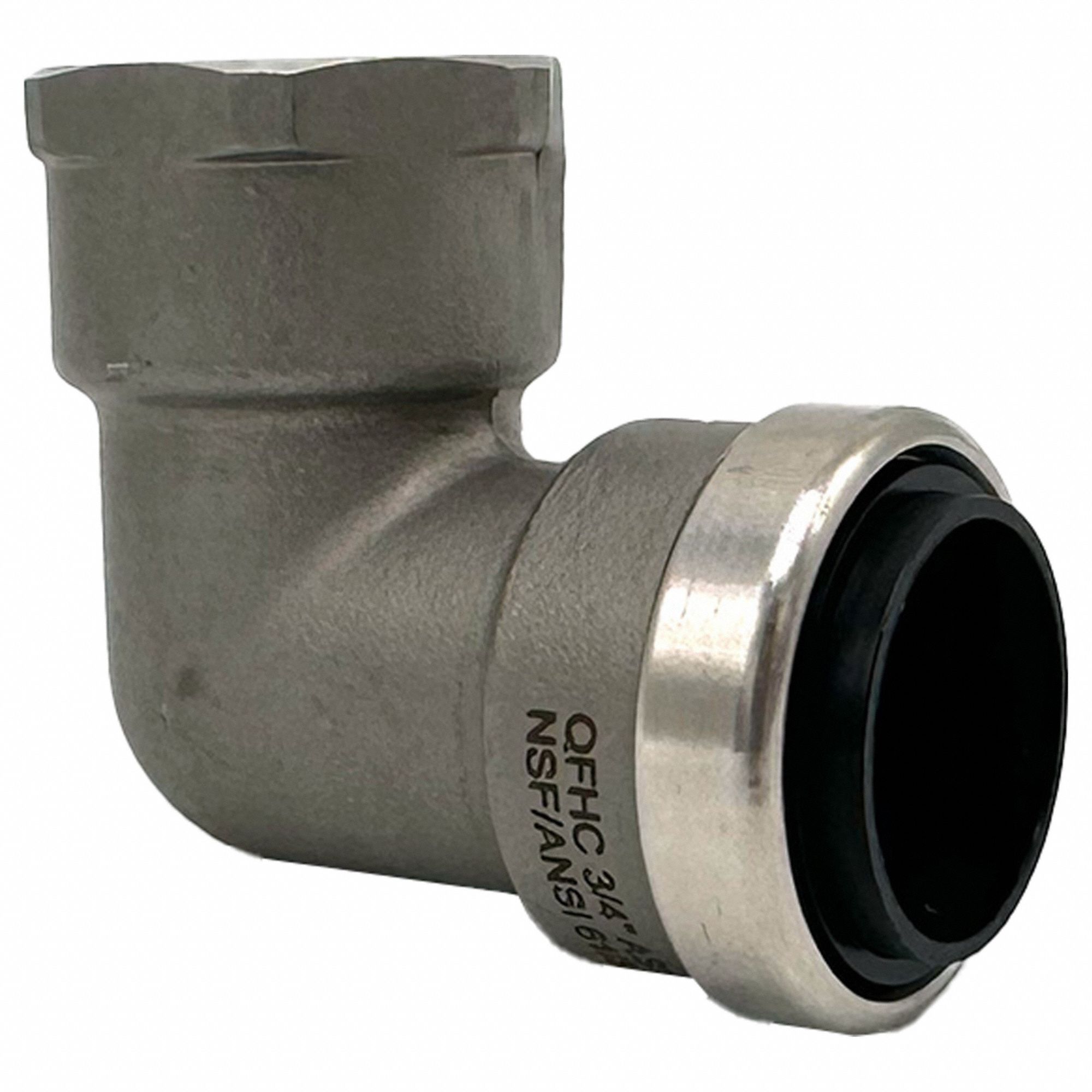 Push-Fit Elbow Fitting: 1/2 in OD x 1/2 in Pipe Size, Push-to-Connect x FNPT