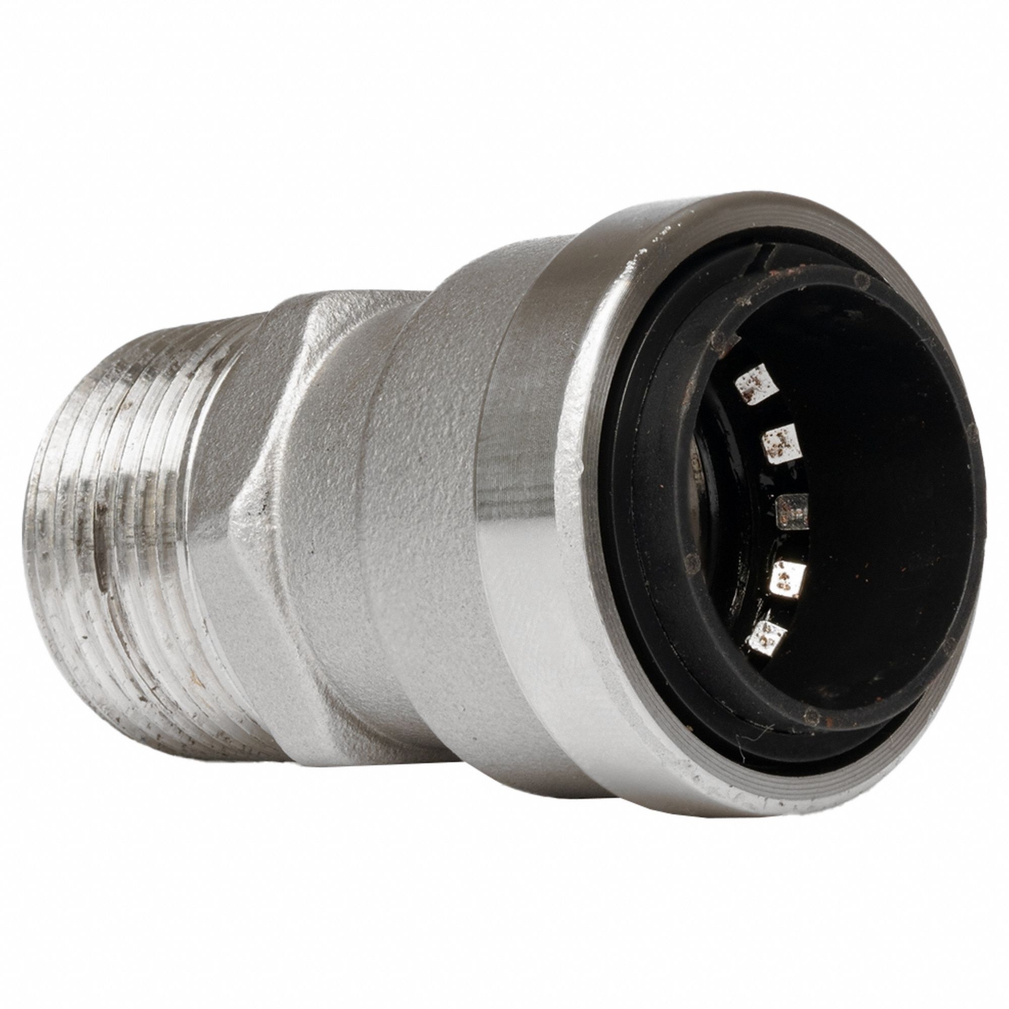 Push-Fit Adapter Fitting: Straight, 3/4 in OD x 3/4 in Pipe Size, Stainless Steel