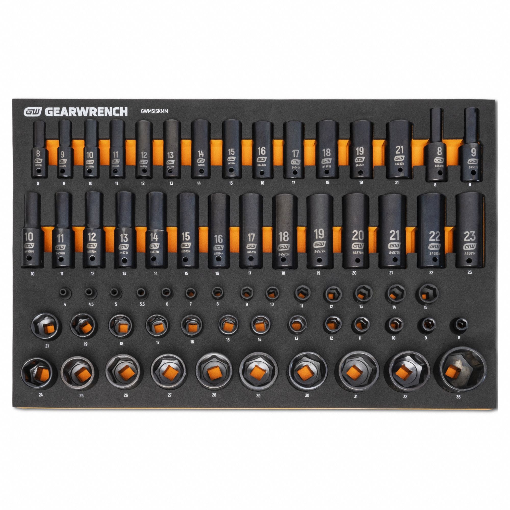 GEARWRENCH: 1/4 in, 3/8 in, 1/2 in Drive Size, 66 Pieces, 8mm-34mm Socket Size Range, Chrome, Metric