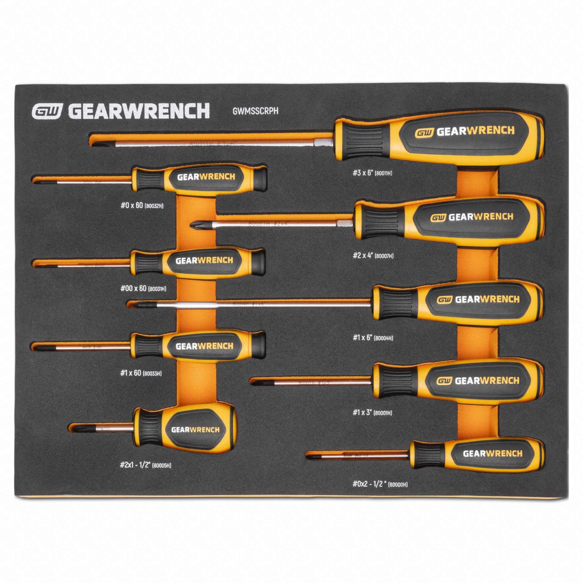 GEARWRENCH: 1-10 Pieces, 9 Pieces, Phillips Tip, #0/#00/#1/#2/#3 Tip Size, Cushion Grip, Tray