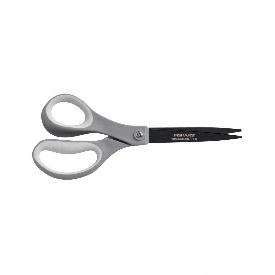 SCISSORS, TITANIUM BONDED SS, GREY OFFSET PLASTIC HANDLE, TITANIUM COATED FINISH, FOR ADHESIVE TAPES, 8 13/32 IN L
