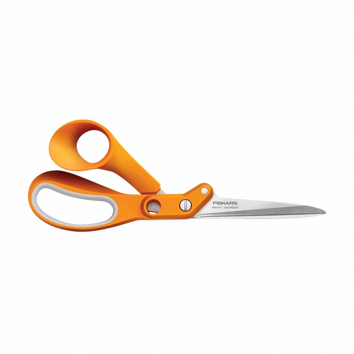 SCISSORS, SS, GREY, ORANGE BENT PLASTIC HANDLE, MULTIPURPOSE, 8¼ IN L